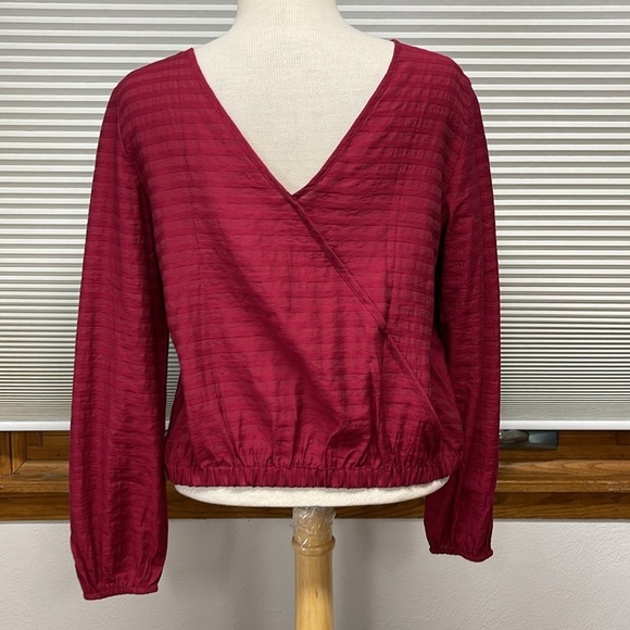 LOFT NWT Berry Striped V Wrap Back Long Sleeve Cropped Top Size Small - Picture 6 of 12